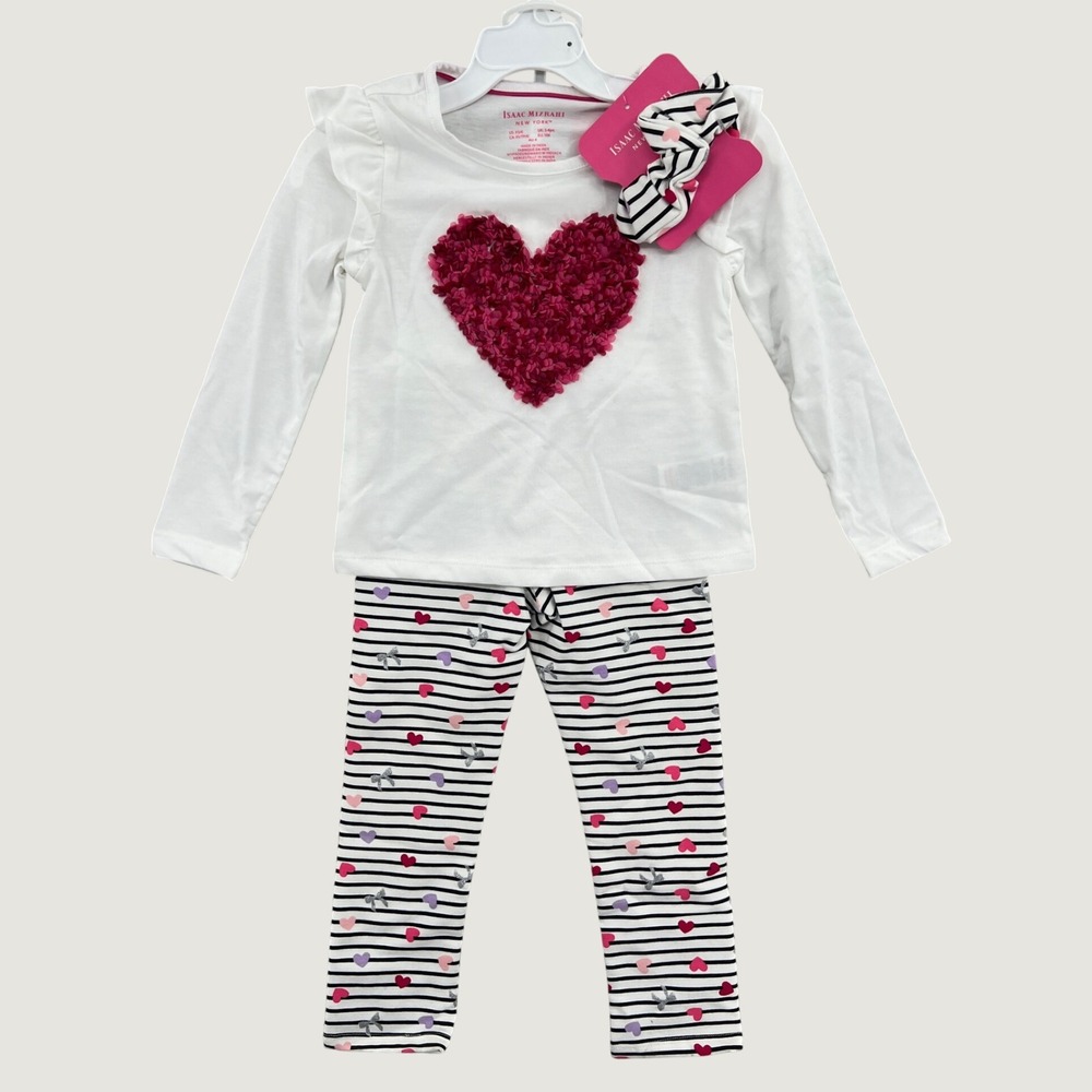 Isaac Mizrahi 3 Piece Legging‎ Scrunchie Set Girls XS 4 Heart Applique NWT